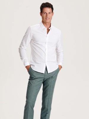 Reserved Slim fit cotton rich shirt Beyaz | HIDW48129