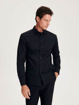 Reserved Slim fit cotton rich shirt Siyah | ZCGO98237