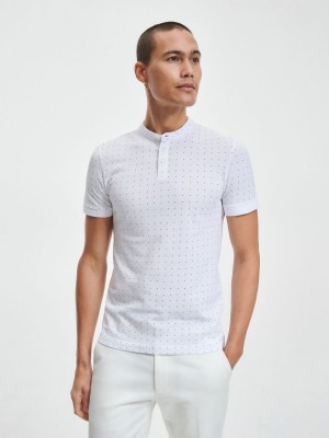 Reserved Slim fit polo shirt with low stand up collar Beyaz | EYNO93416