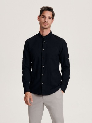 Reserved Slim fit shirt with stand up collar Siyah | KGBX56924