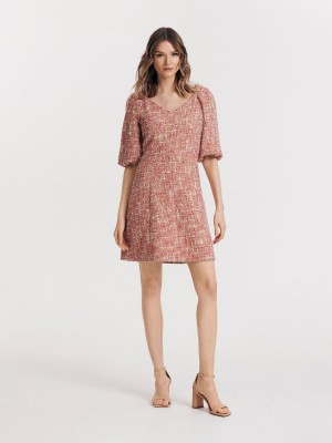 Reserved Structural fabric dress Bej Rengi | SNOT31785