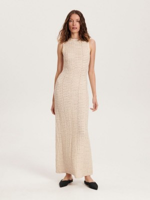 Reserved Structural jersey maxi dress Ivory | KFXL10462