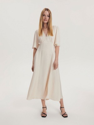 Reserved Tencel™ Lyocell dress Ivory | PVMJ86954