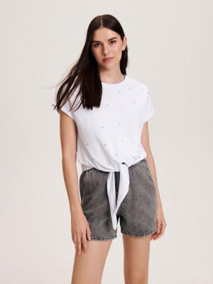 Reserved Tied T-shirt Beyaz | XYIJ54310