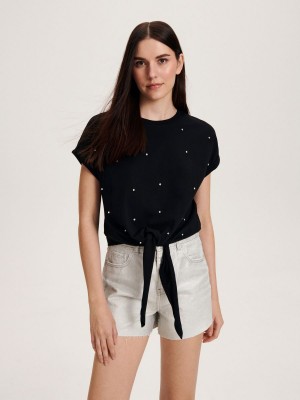 Reserved Tied T-shirt Siyah | DWIC62743