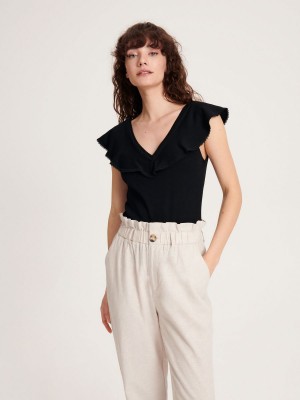 Reserved Top with ruffle detail Siyah | PURZ18697