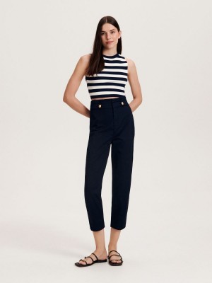 Reserved Trousers with decorative buttons Lacivert | QLAS59274