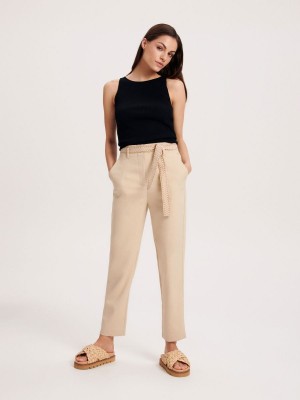 Reserved Trousers with decorative tie waist belt Bej Rengi | RGOQ54279