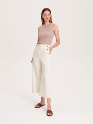 Reserved Trousers with ornament buttons Beyaz | ABWZ07236