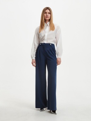 Reserved Trousers with ornament buttons Lacivert | RPQH54602