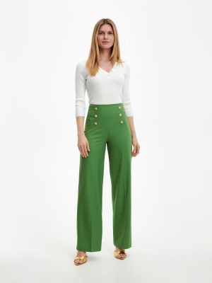 Reserved Trousers with ornament buttons Yeşil | NDHS06719