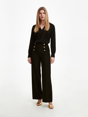 Reserved Trousers with ornament buttons Siyah | GOFK48965