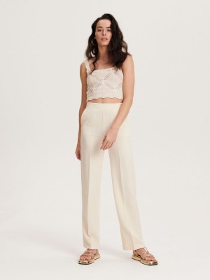 Reserved Trousers with pressed crease Ivory | TJNS80719