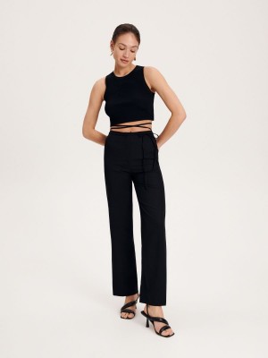 Reserved Trousers with tie detail Siyah | APVQ08345
