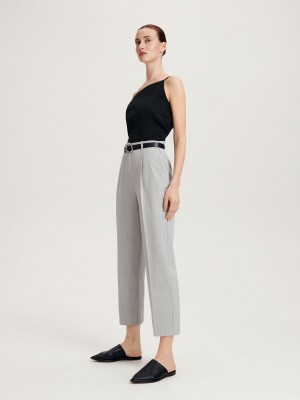 Reserved Trousers with tie waist belt Açık Gri | MLYC27916