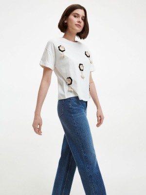 Reserved T-shirt with embroidered pattern Beyaz | SCGM87902