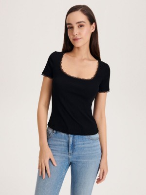 Reserved T-shirt with lace detail Siyah | NCKS74693