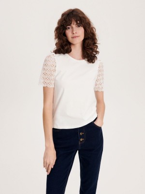 Reserved T-shirt with ladder inserts Beyaz | WDNB91437