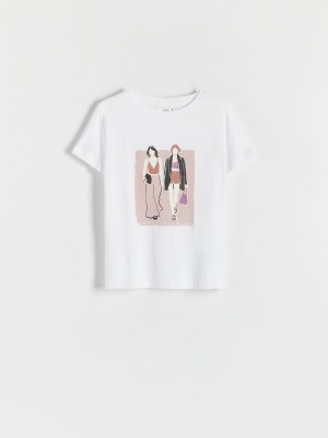 Reserved T-shirt with print Beyaz | BZKX04852