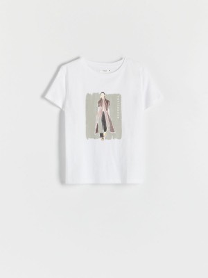 Reserved T-shirt with print Beyaz | VEBX47826