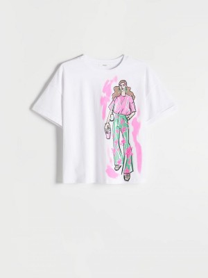 Reserved T-shirt with print Ivory | FZQW81974