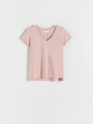 Reserved T-shirt with print Pembe | CJFP41825