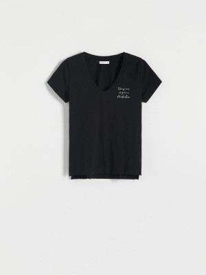 Reserved T-shirt with print Siyah | XNLS73064