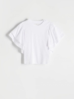 Reserved T-shirt with ruffle Beyaz | KLBP41279