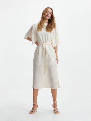 Reserved Viscose rich midi dress Ivory | YKRN12875