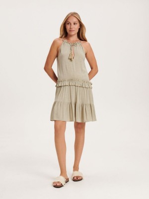 Reserved Viscose rich mini dress Yeşil | CVPM07816