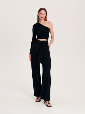 Reserved Viscose rich palazzo trousers Siyah | XGUY40193