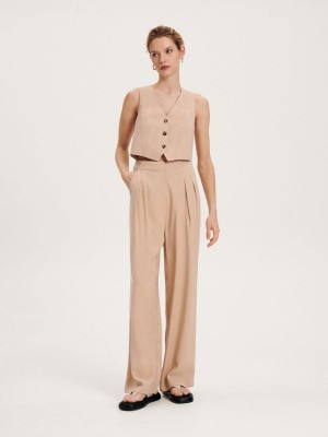Reserved Viscose trousers Bej Rengi | ECRU80932