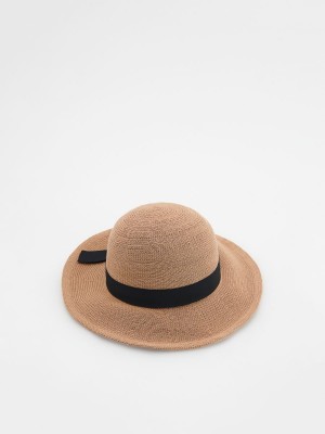 Reserved Woven hat with bow Bej Rengi | XFIP76910