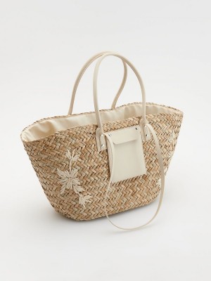 Reserved Woven straw basket bag Bej Rengi | YLHG60854