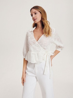 Reserved Wrap front blouse Beyaz | YHSC14506