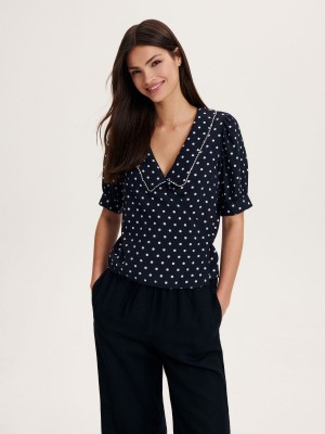 Reserved Wrap front blouse with tie detail Lacivert | DZFO65741