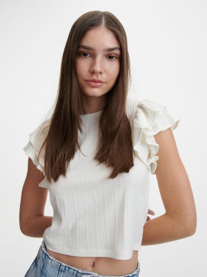 Reserved Çizgili blouse Ivory | MHUX48652