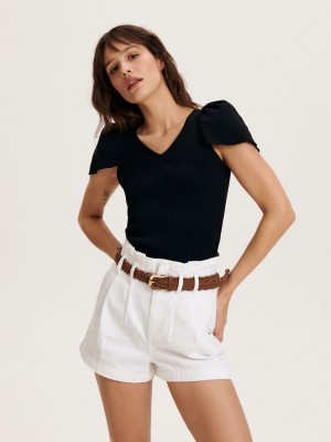 Reserved Çizgili blouse Siyah | REVN14967