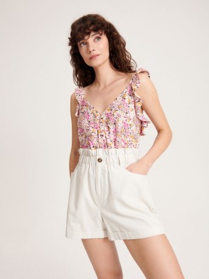 Reserved Çizgili paperbag shorts Ivory | UWSX26154